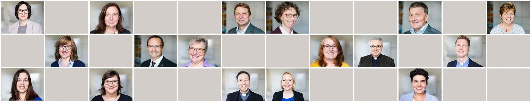 Slider mit Bilder der Mitarbeiterinnen und Mitarbeiter im Kopf der Website der Hauptabteilung Pastorales Personal