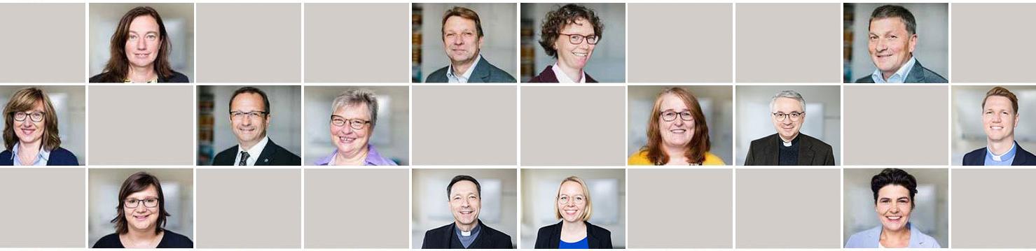 Slider mit Bilder der Mitarbeiterinnen und Mitarbeiter im Kopf der Website der Hauptabteilung Pastorales Personal